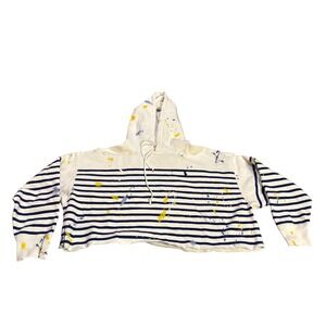 Polo Ralph Lauren Womens XL Striped Paint Splatter Cropped Hoodie White Blue